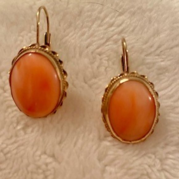 Italian Rare Pink Coral Dangling Pierced Earrings - Picture 3 of 10